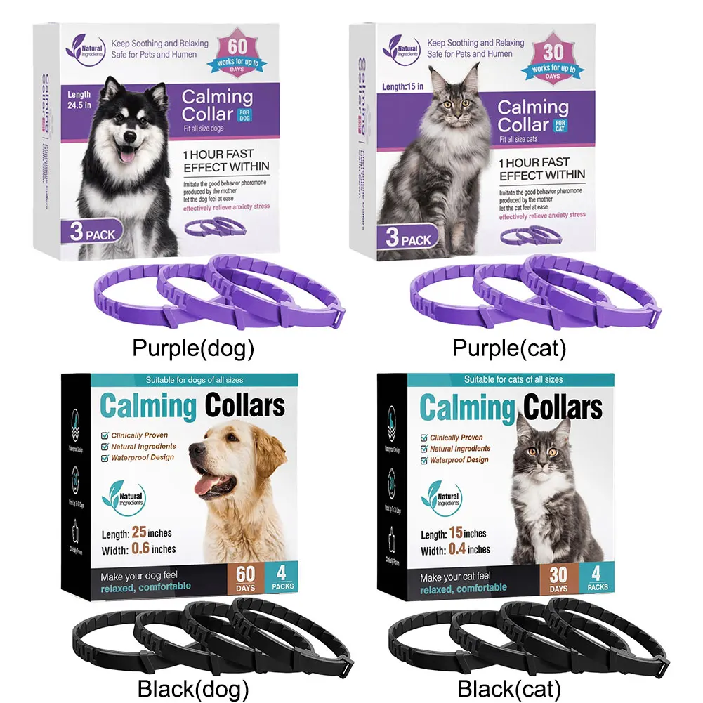 3/4 Pack Pheromone Collar Stress and Anxiety Relief Calm Collar Adjustable Natural Calm Relax Soothing Collars for Dogs/Cats