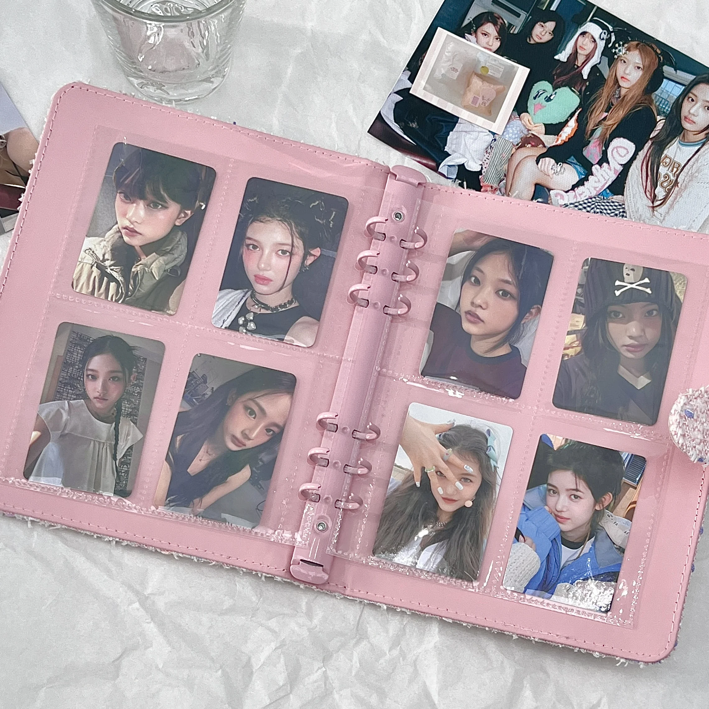 Navy Dot Blush Pink Twill Fabric Card Binder A5 Magnetic Flip Album Scrapbook for Polaroids & K-pop Collectibles Korean 포카 바인더
