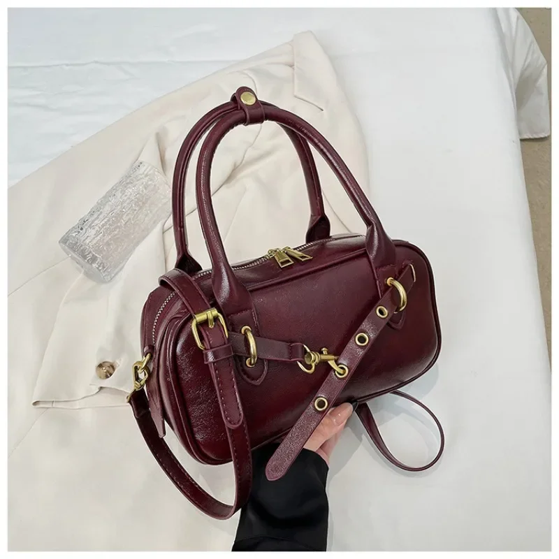 High End Melad Brown Small Bag for Women 2024 New Autumn and Winter Versatile Crossbody Hand-held Bowling Bag