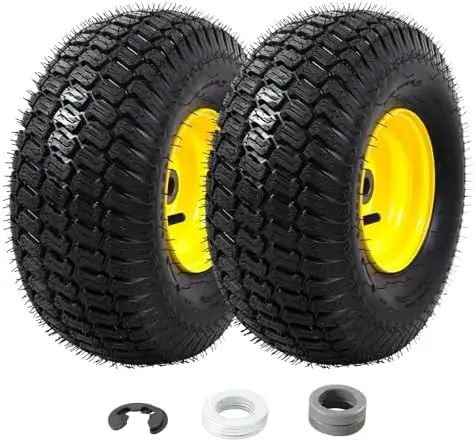 

Комплект из 2 шин и колес MZREXN 15x6.00-6 для газонокосилок | 3-дюймовый смещенный ступичный адаптер, подходит для John Deere и других моделей