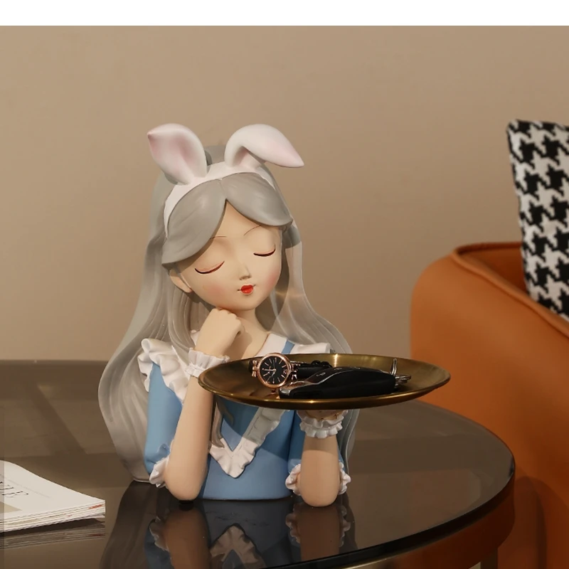 Cute Girl Resin Tray Model Crafts Adornment Home Living Room Candy Storage Decoration Small Household Item