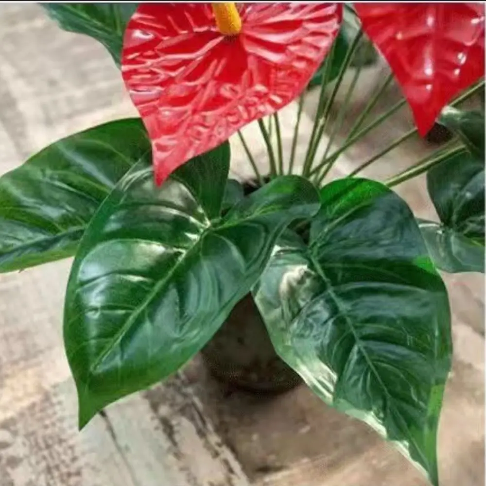 New 35/50CM Artificial Red Palm Plastic Big Herb Plant Fake Anthurium Greenery Tree Fake Plants Living Room Bedroom Decor