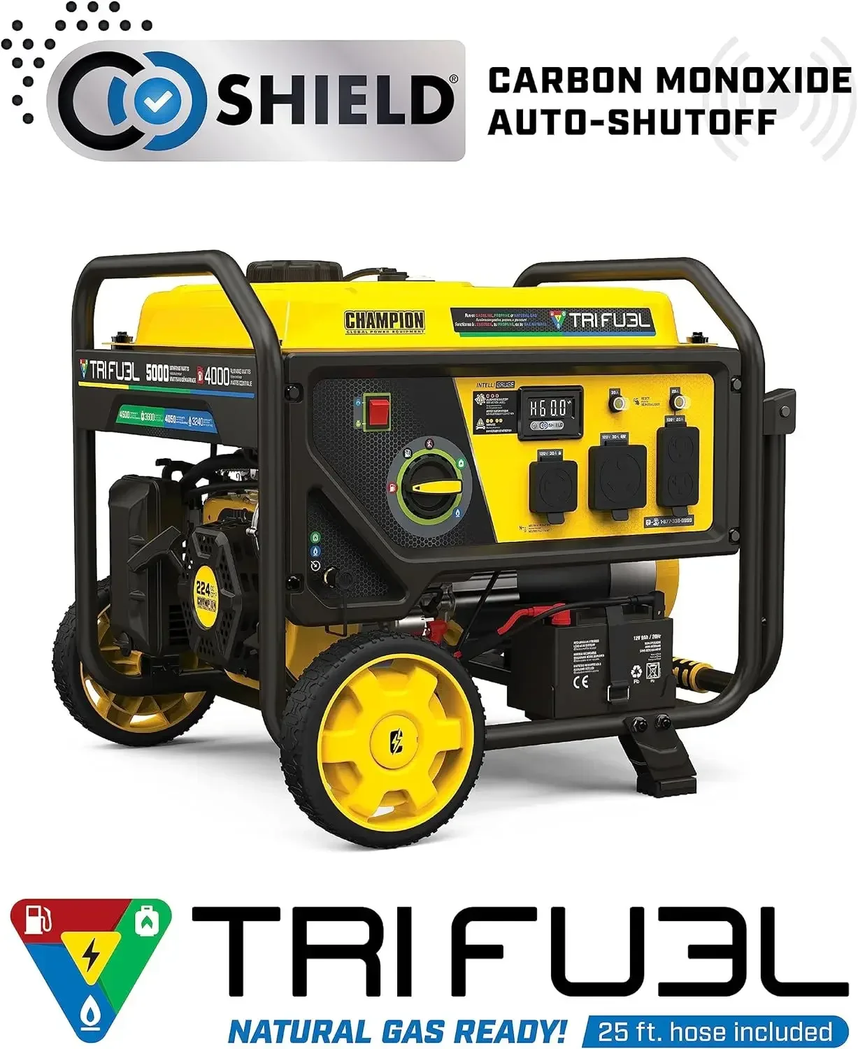 5000-Watt Electric Start Tri Fuel RV Ready Portable Generator with CO Shield 19/5000 Portable generators run on natural ga