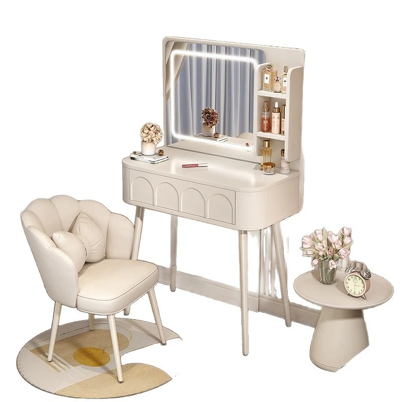 

Modern minimalist dressing table Cream style dressing table Bedroom with mirror Small one person