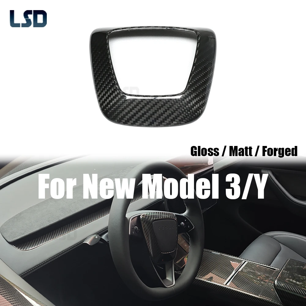 

For Tesla 2023+ Model 3 Highland Model Y Juniper Dry Real Carbon Fiber Steering Wheel Trim Cover Sticker Add on Matt Forged