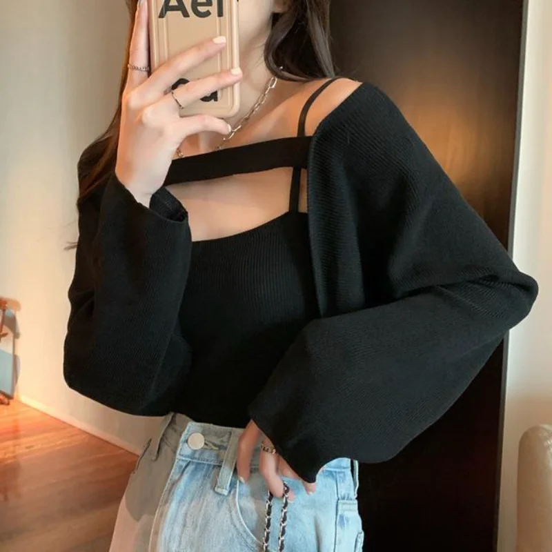 

Женский новый стиль, модный однотонный тонкий и универсальный повседневный вязаный топXQ74 с квадратным воротником