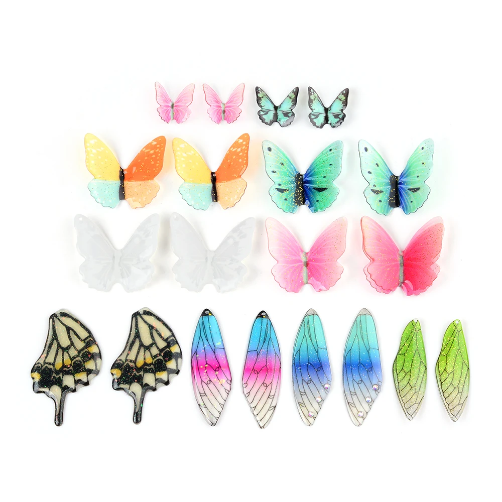 10pcs/lot Colorful Beautiful Butterfly Wings Flat Acrylic Pendants Plate Jewelry Accessories Handmades Fashion For DIY Earrings