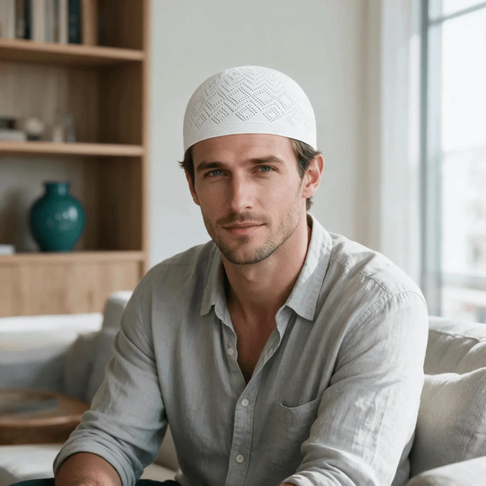 New Stretchy Prayer Hat Breathable Solid Color Beanie Hat Simple Durable Men Knitted Cap Daily