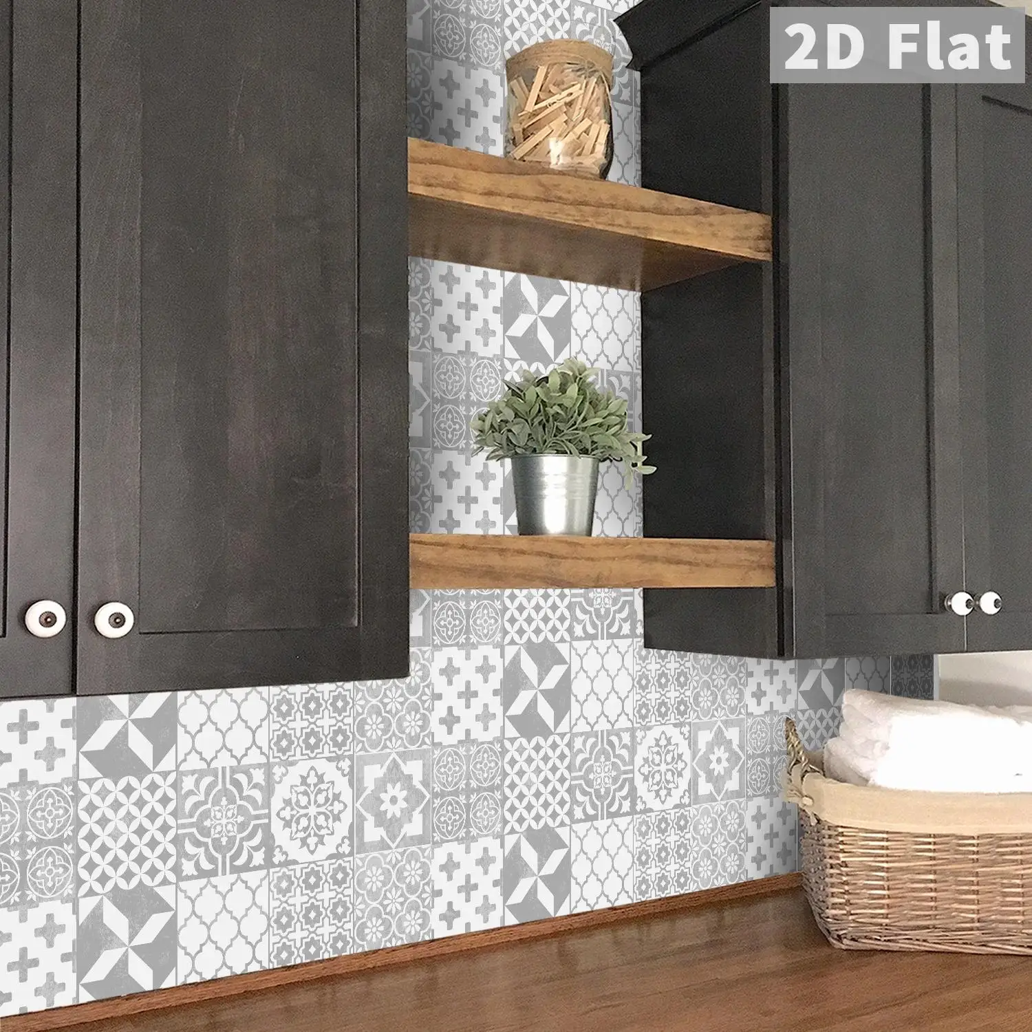 Graue Retro-geometrische Fliesenaufkleber für Küche, Bad, Wohnzimmer, industrielle Retro-Stil Raumdekoration Aufkleber – Detail 6