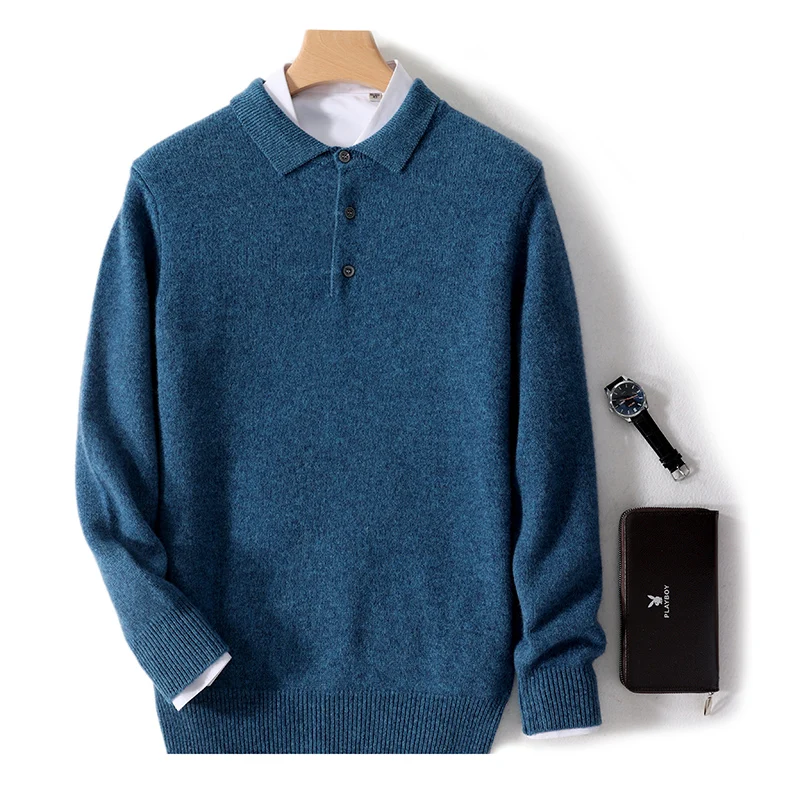 الخريف والشتاء الرجال بولو طوق محبوك البلوز 100% ميرينو الصوف نصف زر مفتوح عادية متماسكة لينة مايكرو تمتد الدافئة #2