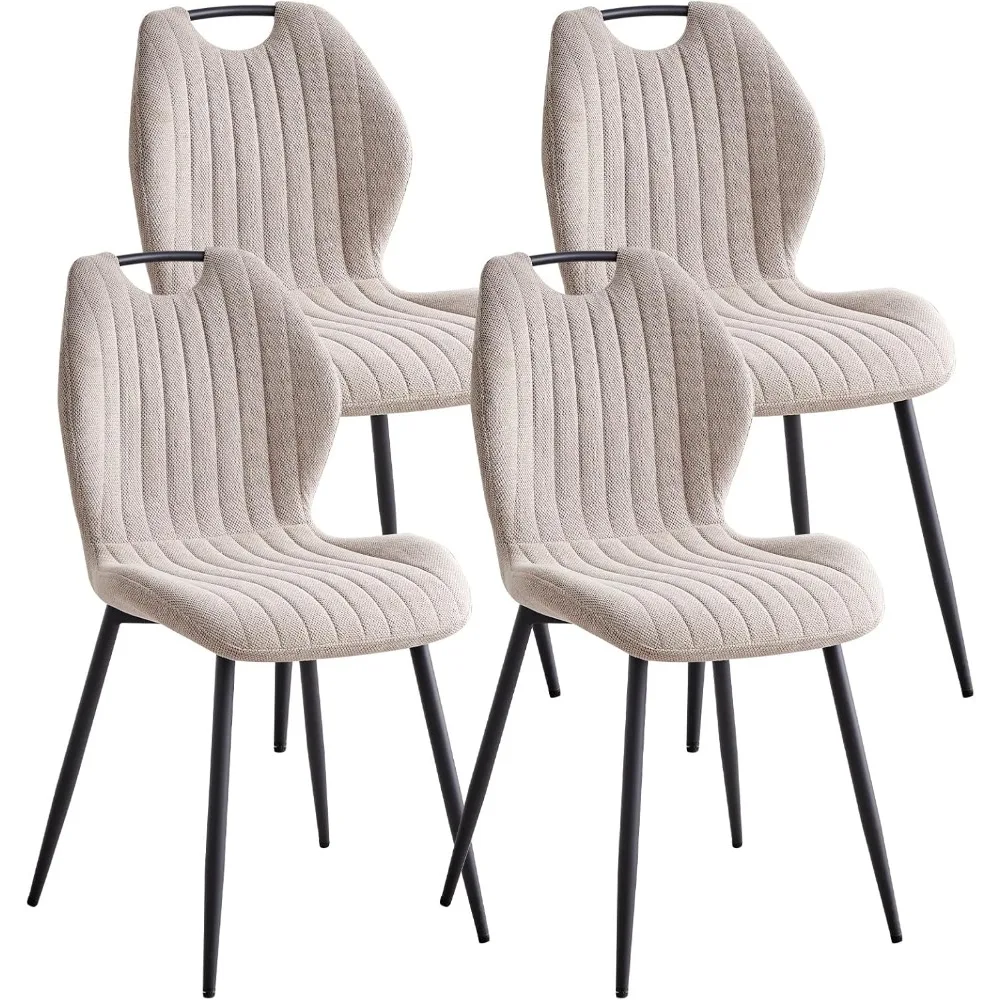 

Dining Chairs Set of 4, Upholstered Living Room Chairs Modern Fabric Wingback Kitchen Chairs for Apartment Waiting Room, Khaki