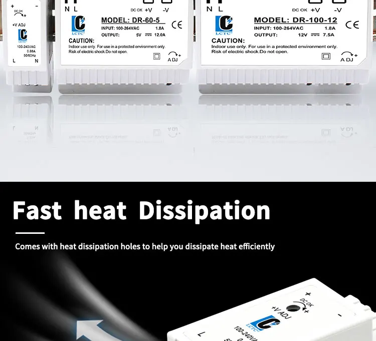 LCTC DR-15/60/100 Switching Power Supply 5V 12V 24V DIN Rail Power Supply Industrial Transformer Small Volume 4.2A 6.5A 7.5A