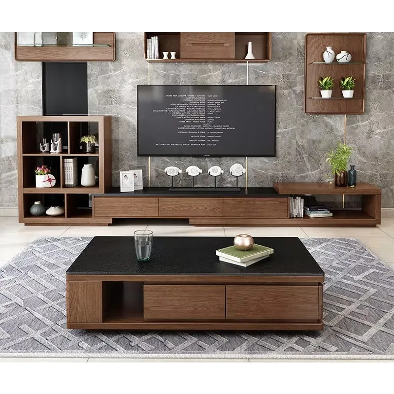 

Small apartment living room TV cabinet coffee table combination wall cabinet with wall cabinet