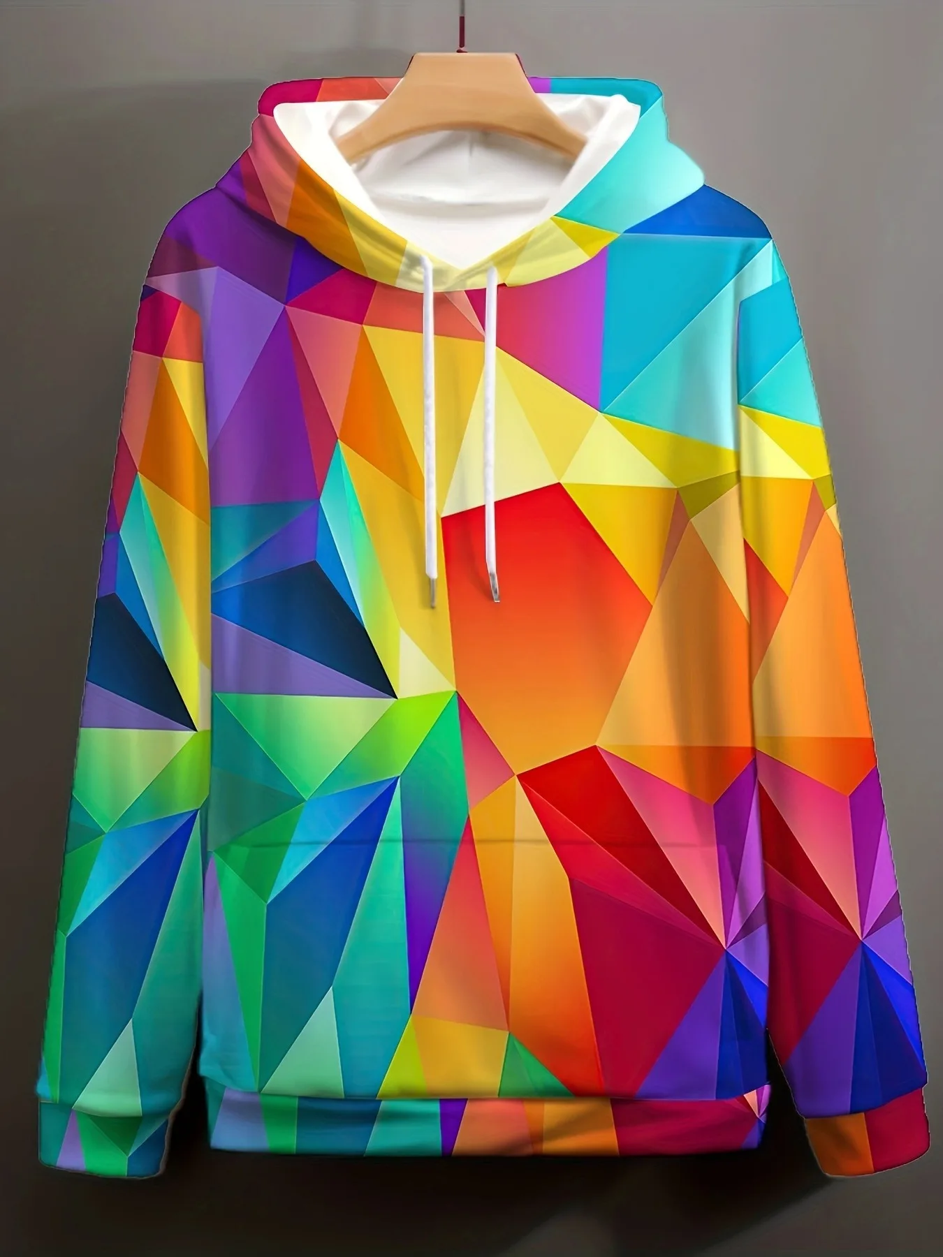 Unisex 3D Rainbow Triangle Geometric Print Hoodie Loose Long Sleeve Casual Streetwear Pullover Sweatshirt