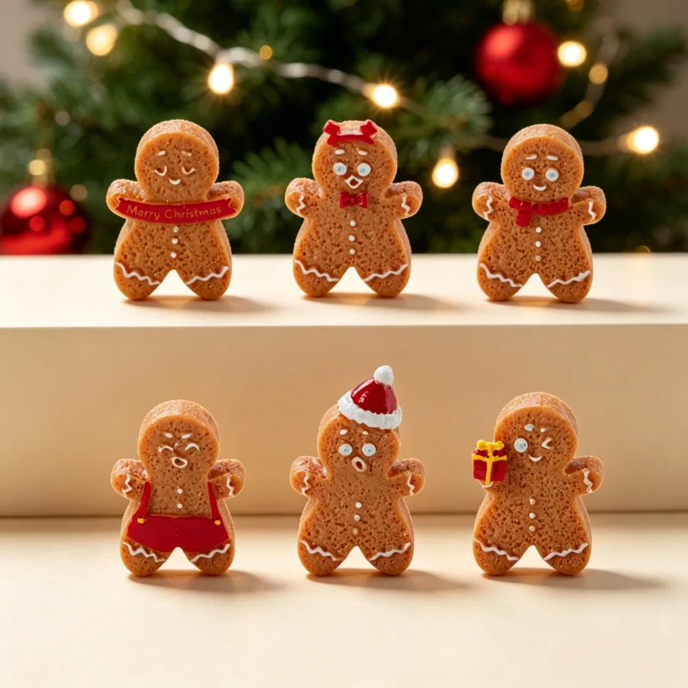 6 Pieces Resin Christmas Gingerbread Man Mini Figurines DIY Craft Dollhouse Resin Miniature Ornaments for Micro Landscape
