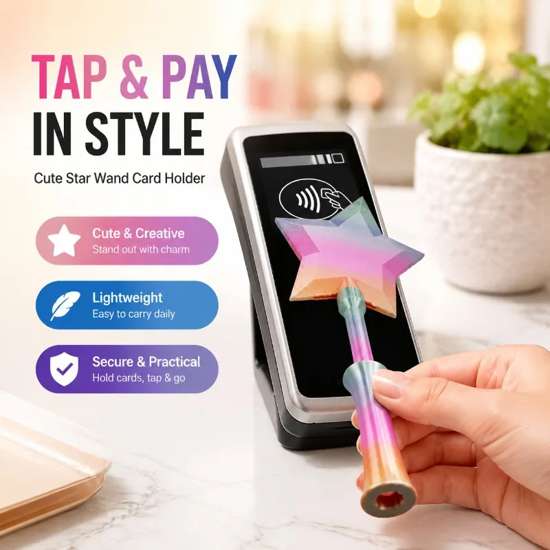 3D Printed Cute Star Magic Wand Tap to Pay Holder, Lightweight Creative Credit Card Holder for Daily Use