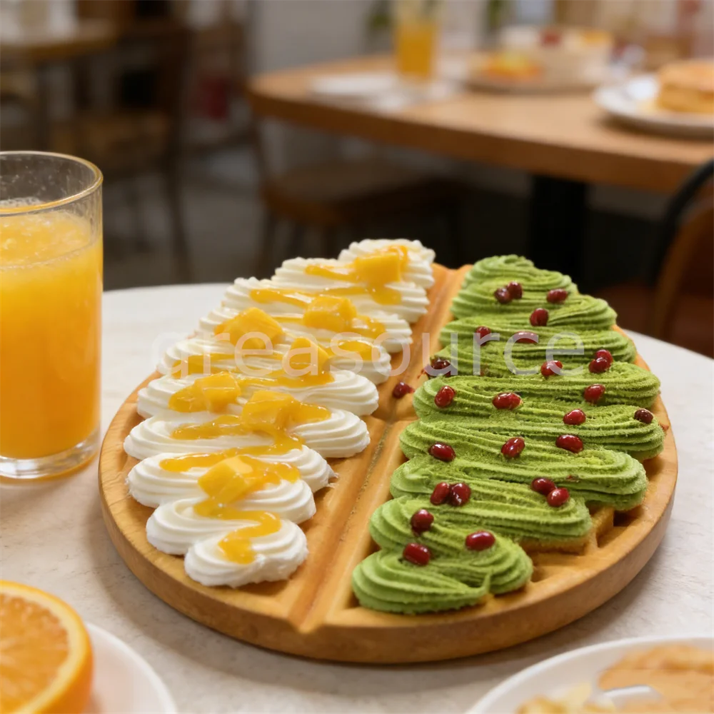 Waffle Belga Triangular de Doble Sabor, Modelo PU, Crema de Mango Artificial, Matcha, Waffle de Frijol Rojo, Postre Falso, Decoración para Cafetería, Kit de Cocina
