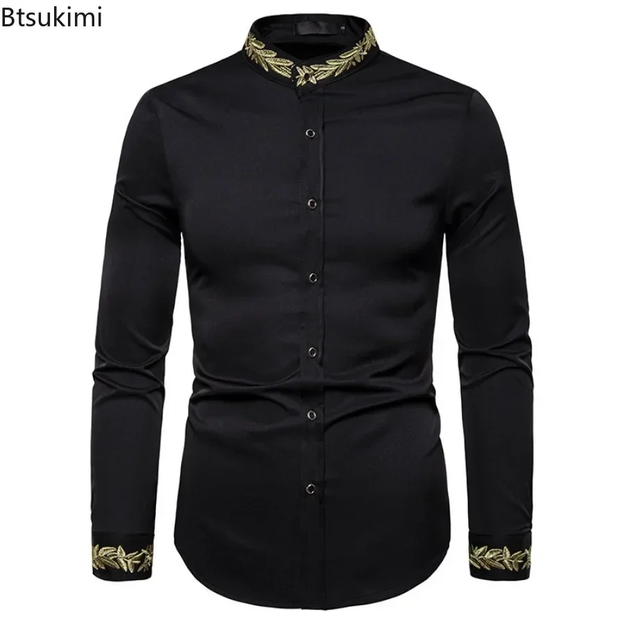 2025 Men's Summer Casual Long Sleeve Shirts Slim Fit Turn Down Collar Shirts Formal Office Business Shirts for Men Tops Big Size