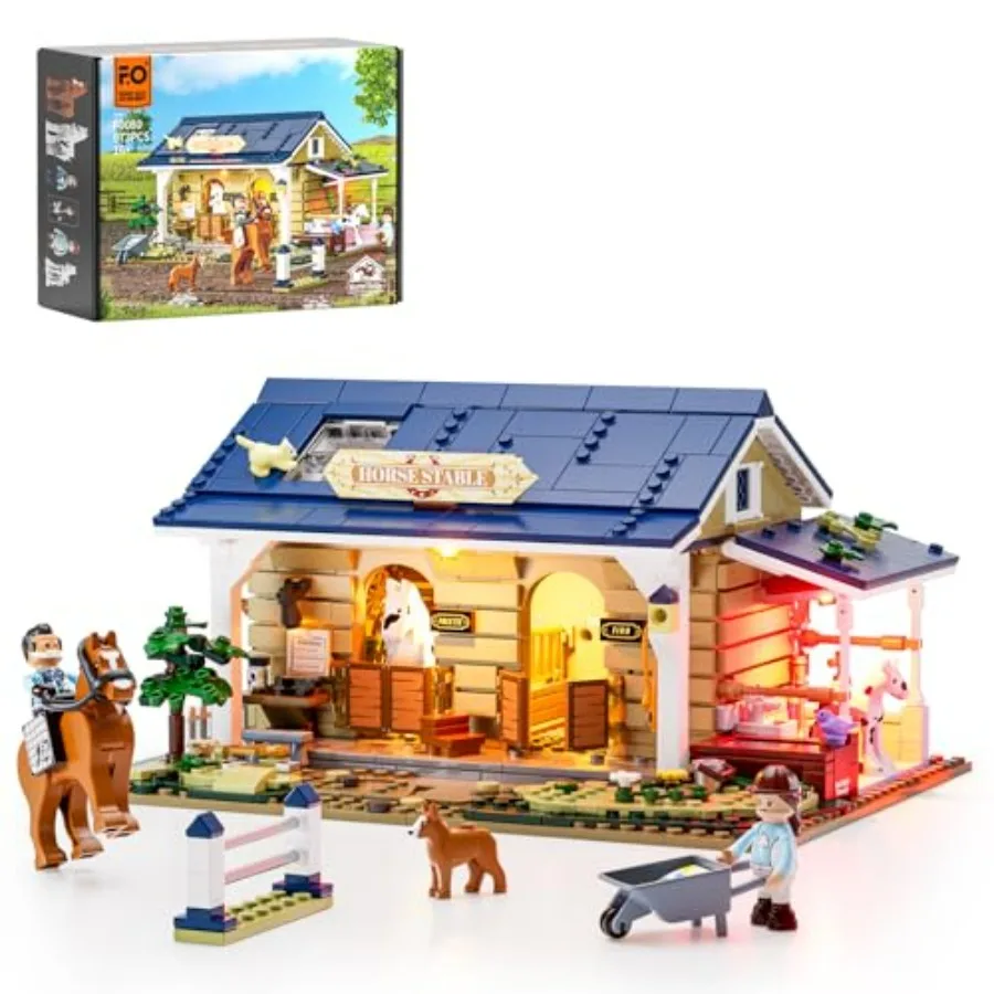 

Набор строительных блоков «Фермерский конюшня» с LED-подсветкой, 973 детали, модель коттеджа для взрослых и подростков, коричнево-красный