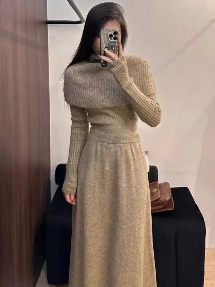 

Three Piece Sets Knit Sweater High Neck Scarf Long Skirts Women Autumn Winter Skirt Sets Office Lady Clothing Design Trends