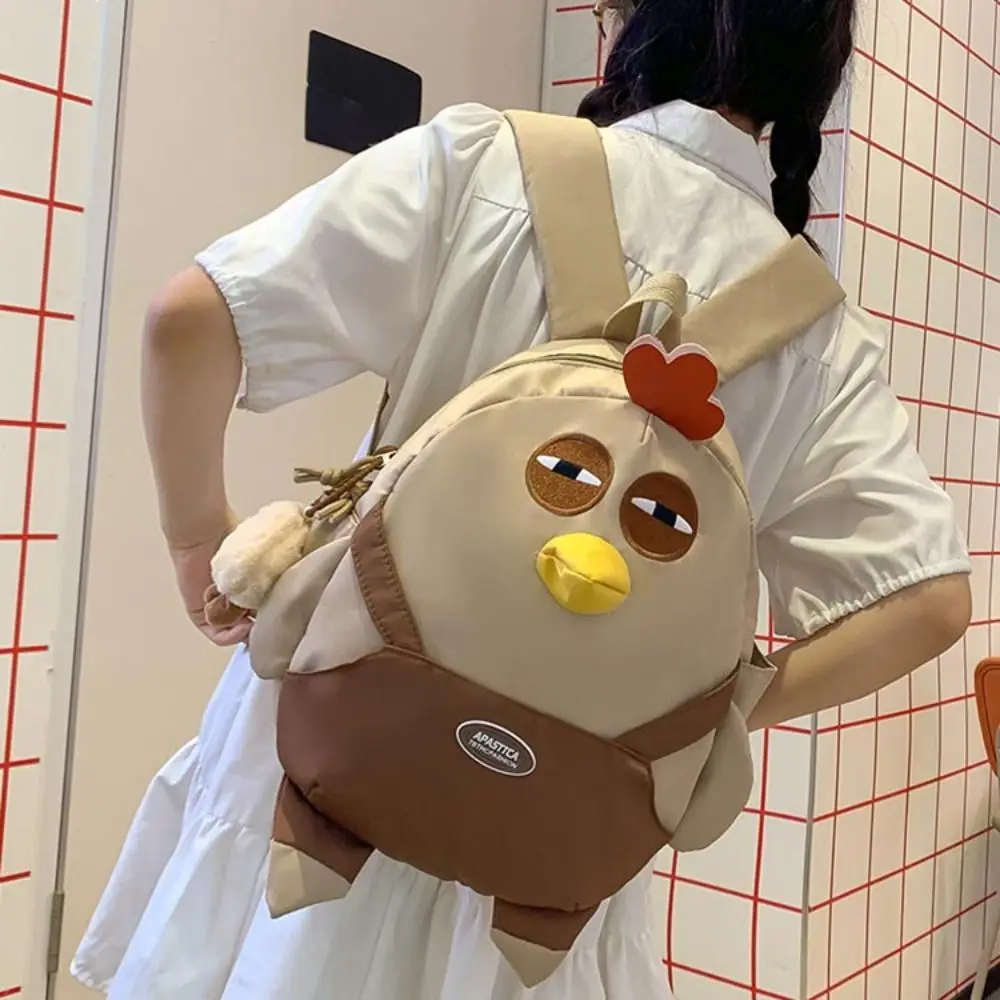 Fashion Large Capacity Chicken Nylon Backpack Funny with Pendant Hen Shape School Bag Kawaii Cartoon Students Book Bag Girls