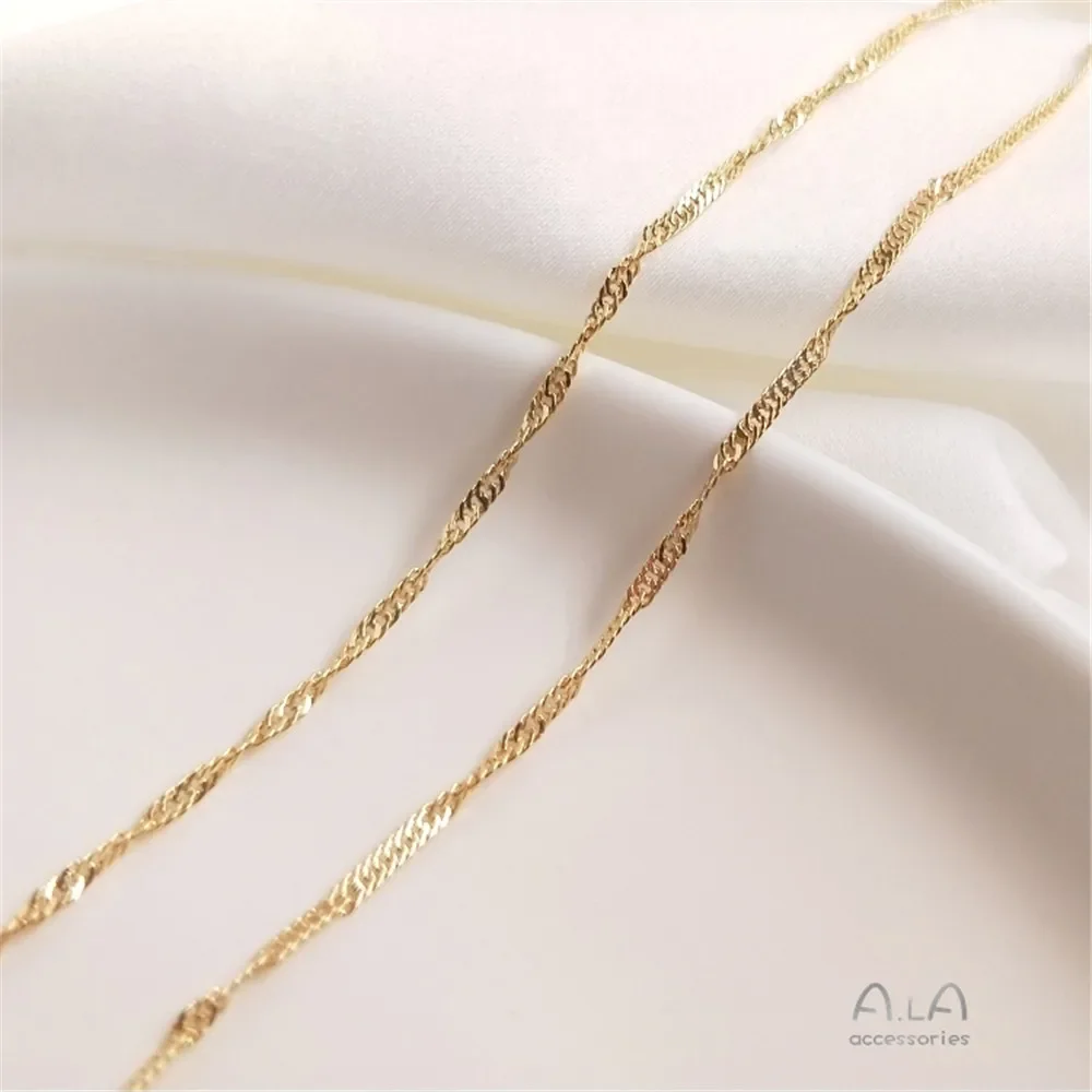 14K łańcuszek pozłacany torba prawdziwe złoto łańcuszek na falę wodną DIY ręczny wisiorek naszyjnik słuchawki luźny łańcuch materiał