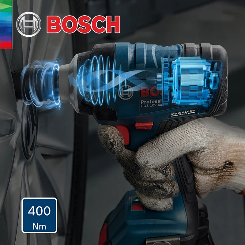 Bosch Impact Wrench 18V Brushless Lithium 400N.m High Torque Rechargeable GDS 18V-400 Electric Wrench Cordless Power Tools