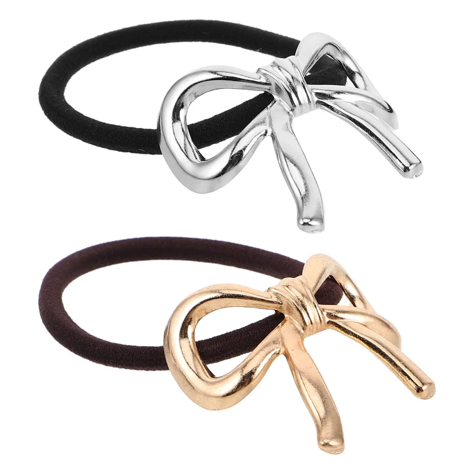 

2Pcs Metal Bow Hair Ties Korean Style Elastic Ponytail Holder Hair Rope Elegant Accessories Bow Accessories for Women