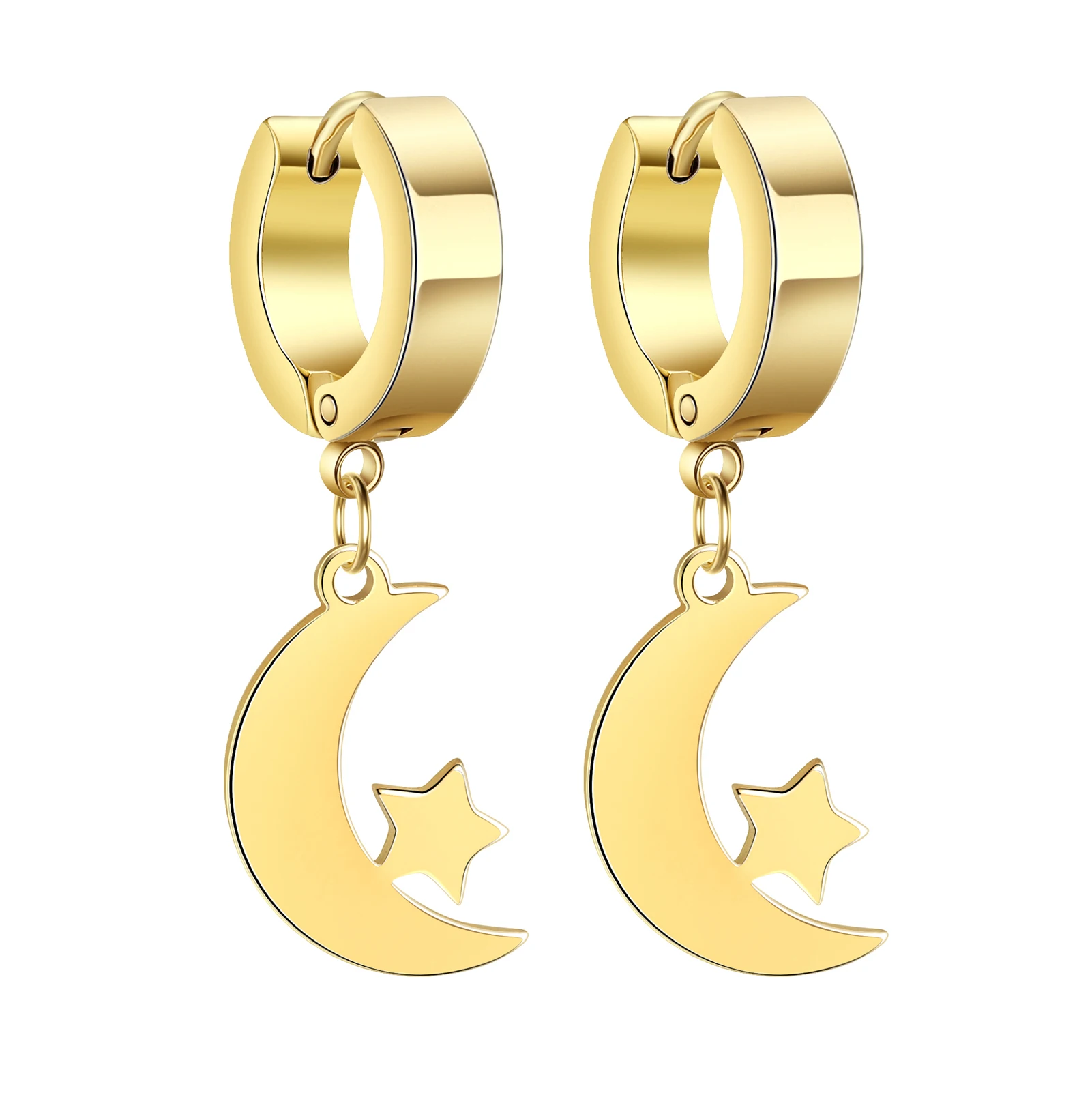 Kkjoy Edelstahl Neue Design Kette Hoop Ohrring Für Frauen Hohl Solide Stern Mond Anhänger Knorpel Ohrring Piercing Schmuck – Detail 2