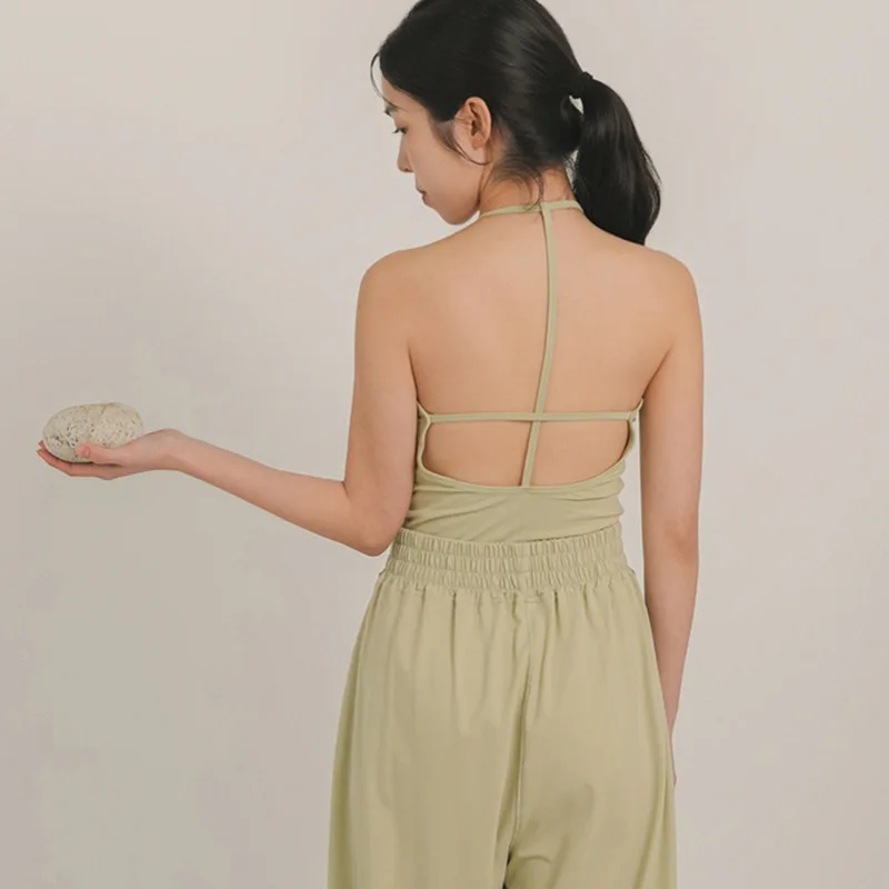 جديد وصول المرأة سترة يوجا مثير الخامس نوع العنق الرقبة معلقة الفتيات الرقص اللياقة البدنية الصالة الرياضية أعلى لينة تنفس ضيق مطاطا