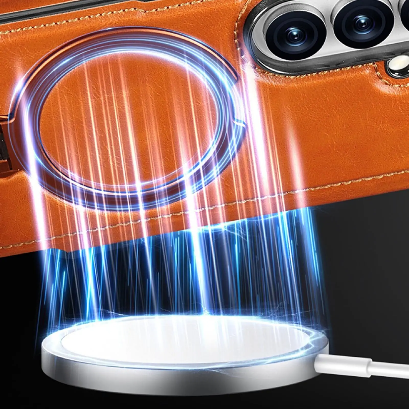 Magnetic Case for Samsung Galaxy Z Fold 8/Fold 8 Ultra Electroplated Leather Hinge Protection Swivel Metal Ring Stand Wireless