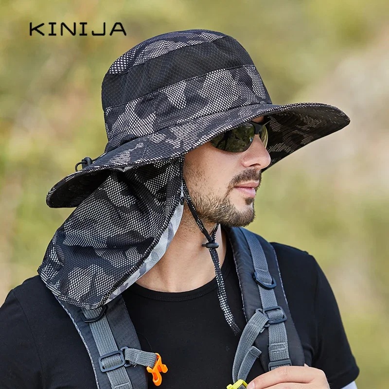 Camouflag Fisherman Hat Summer Men Face Shield Cap Neck Protection Sun Hat Outdoor Fishing Hiking Anti Uv Shawl Visor Bucket Hat