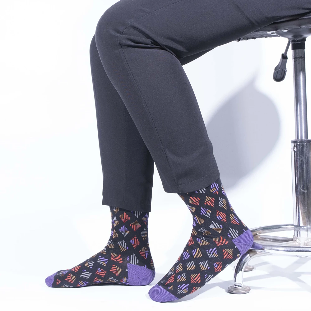 5 Pairs of Whimsical Men\'s Cotton Crew Dress Socks - Vibrant Colorful Patterns, Funny Fashion Designs, Soft Breathable Fabric