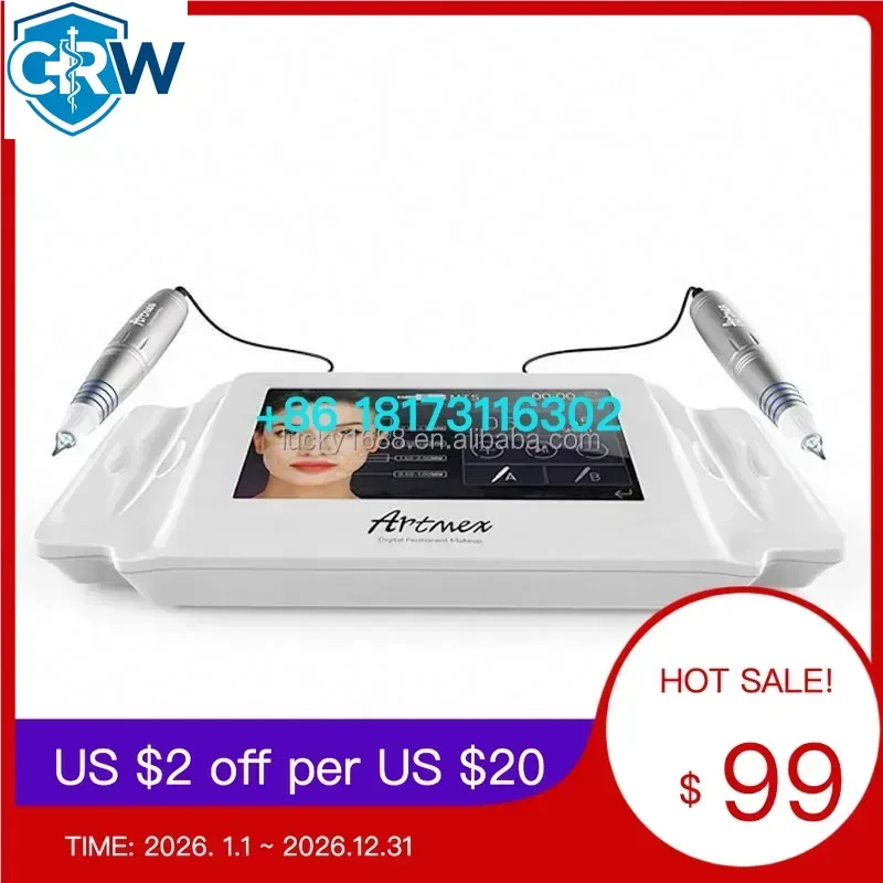 CRW Professional Touch Screen Artmex V8 PMU+MTS Eyebrow Microblading Machine Permanent Makeup with 2 Handles