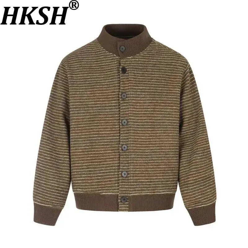 HKSH American Striped Stand Collar Jacket Men High Street Trendy Brand Vibe Loose Casual High Steet  Button-up Coat Chic HK25917