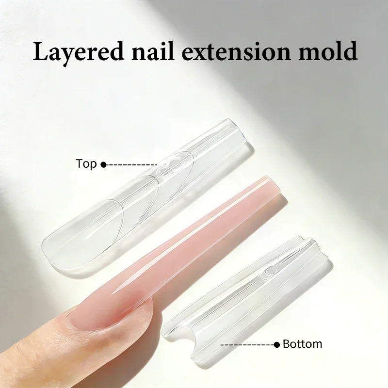 Sanduíche formas duplas de unhas, 60 peças, 15 tamanhos, extensões rápidas, formas duplas, formato de t, elipse, manicure, molde superior, molde inferior 3d