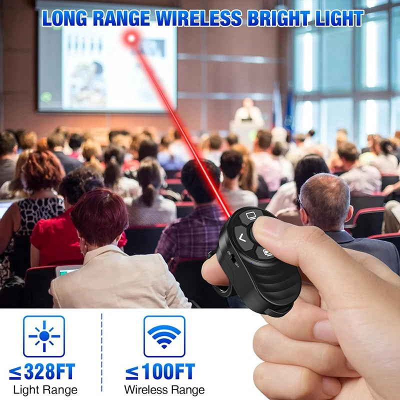 Rechargeable USB Type C Wireless Presentation Clicker, Finger Ring Presentations Powerpoint Clicker With Light Pointer