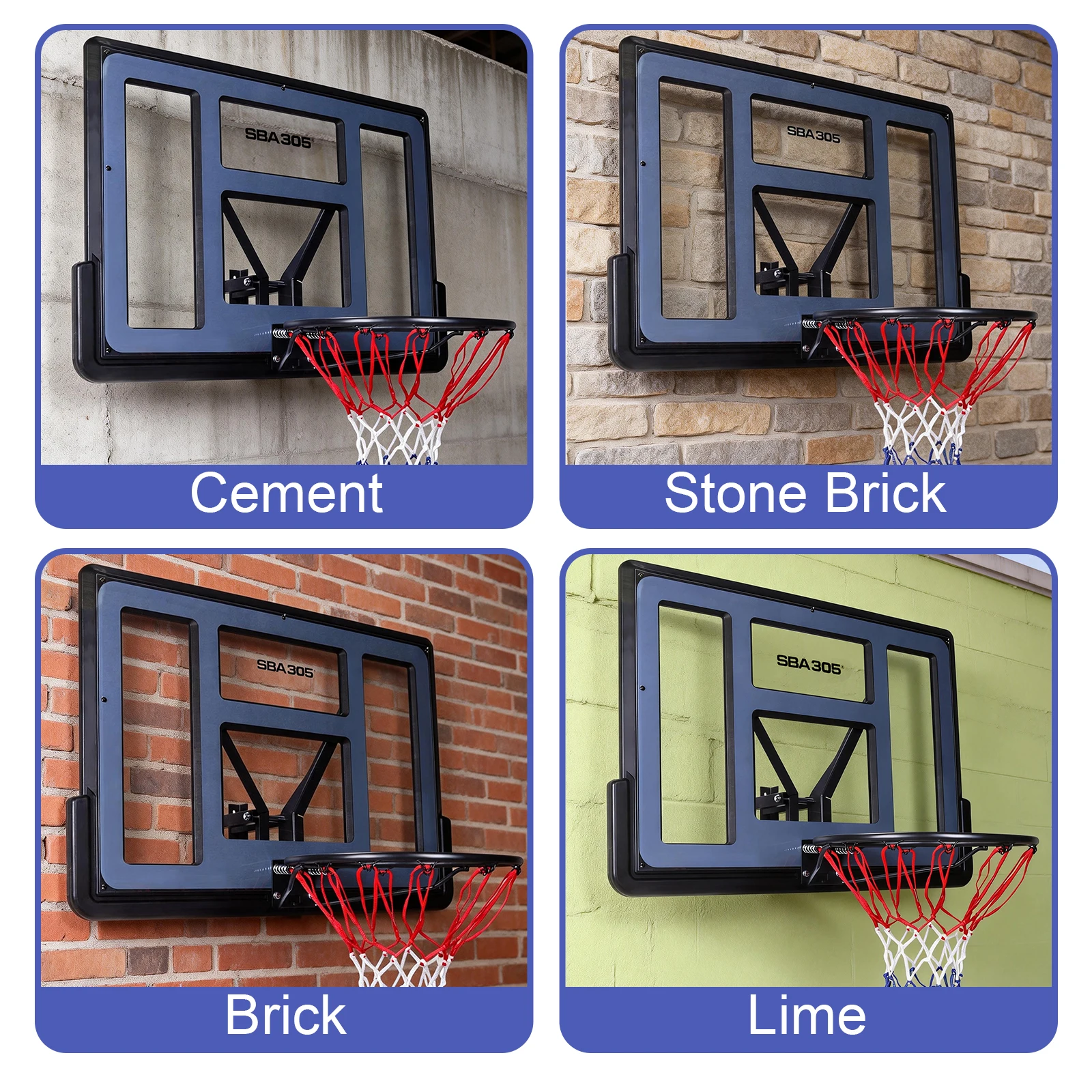 

43.31x29.53in Shatterproof Basketball Hoop Wall-Mount Hoop Replacement Kit with All-Weather Net for Home Training and Club Use