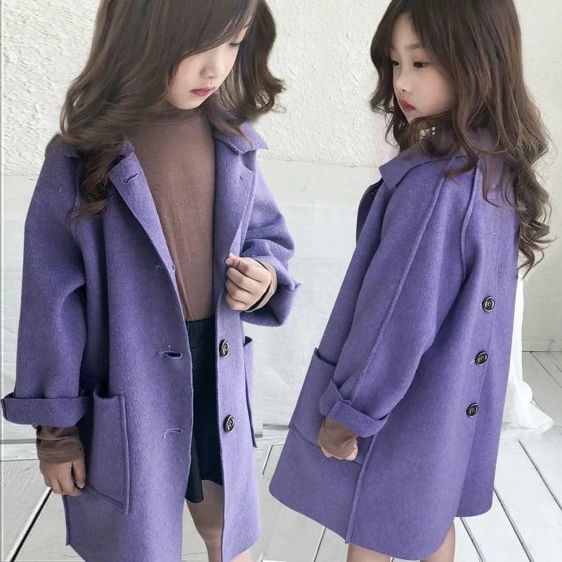 New Autumn Girls Wool Winter Coats Blends Jacket Double-Sided Synthesis Clothes Mid-Length Casual Children\'s Clothing Z387