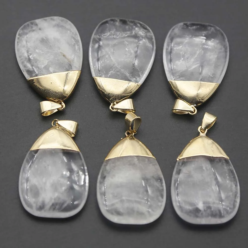 Natural Stone White Crystal Flat Drop Shape Pendant Charm Earrings Necklace DIY Jewelry Accessories Wholesale 6Pcs Free Shipping