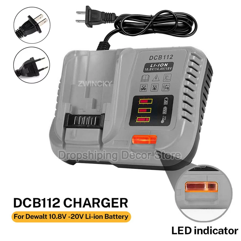 

Replacement DCB112 Battery Charger for Dewalt 12V 18V 20V Lithium Battery DCB206 DCB205 DCB204 DCB203 DCB120 Power Tool Accessor