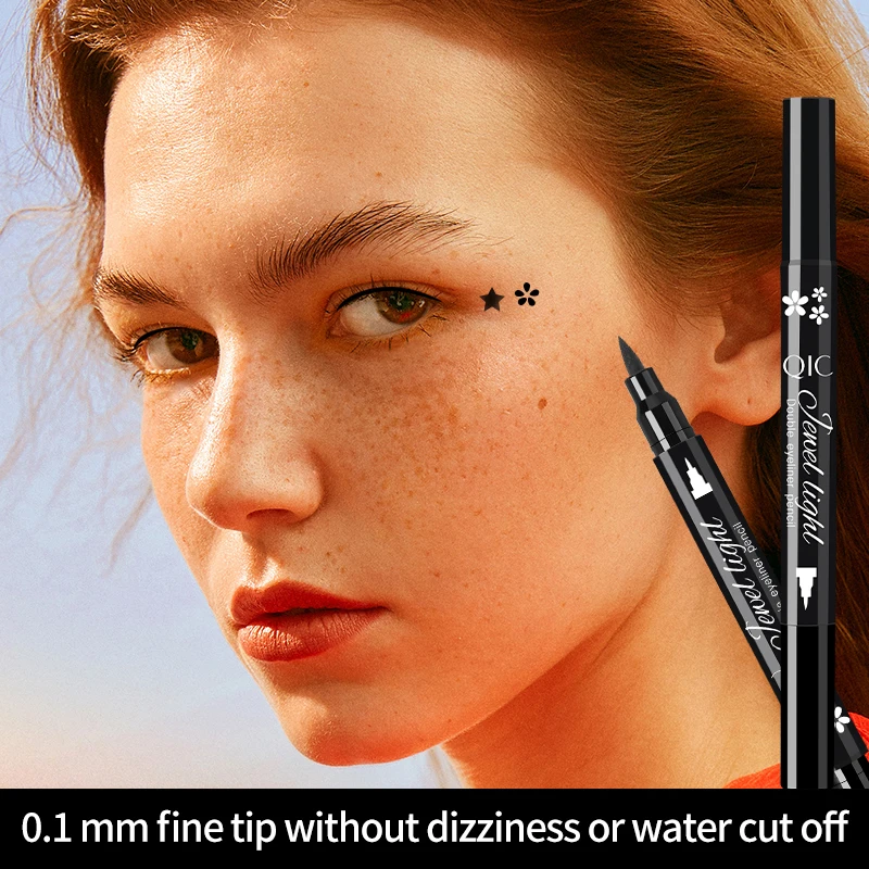 QIC Black Seal Eyeliner Pen Star + Moon Stamp Long-Lasting Eye Liner Pencil Eyes Makeup Cosmetics Waterproof Eyeliner Smiley