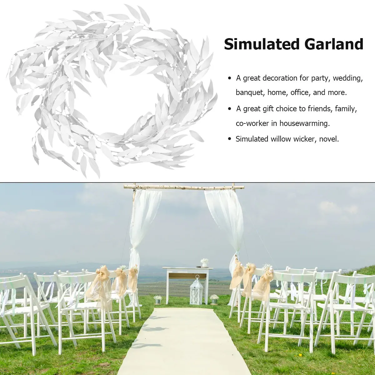 

1Pcs Simulated Rattan Willow Wicker Decorative Garland Wedding Party Home Office Banquet Artificial Natural Style Decor White