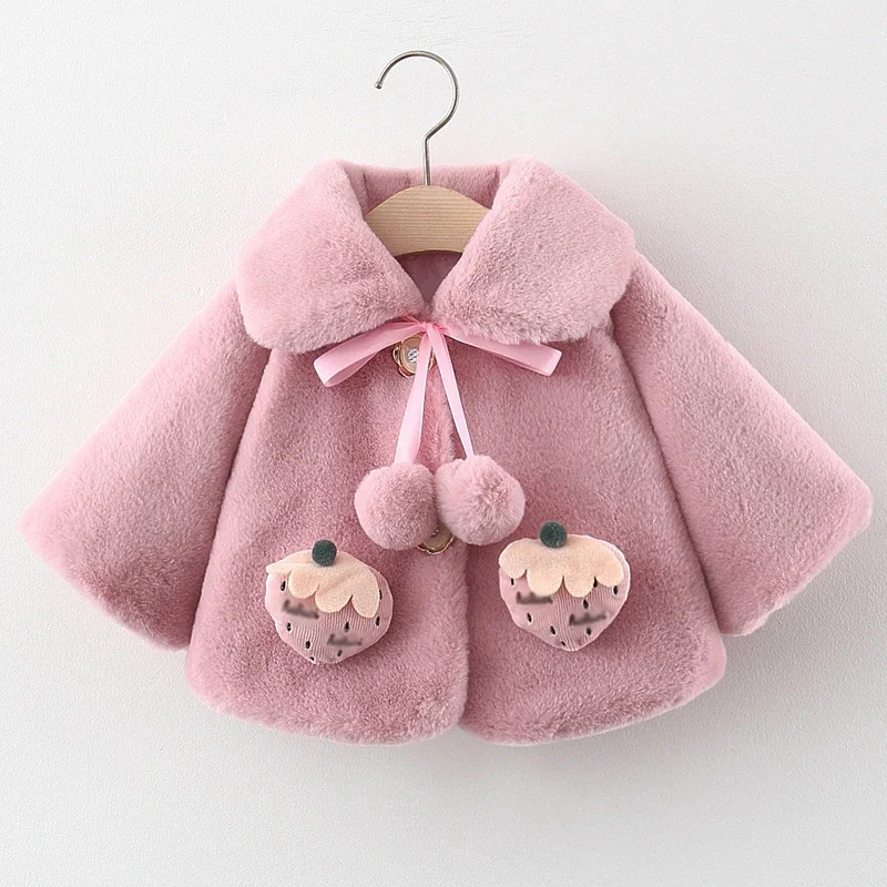 Winter Newborn Girls Clothes Korean Cartoon Cute Doll Collar Warm Thick Fleece Fake Fur Baby Tops Toddler Coat Kids Jacket BC021