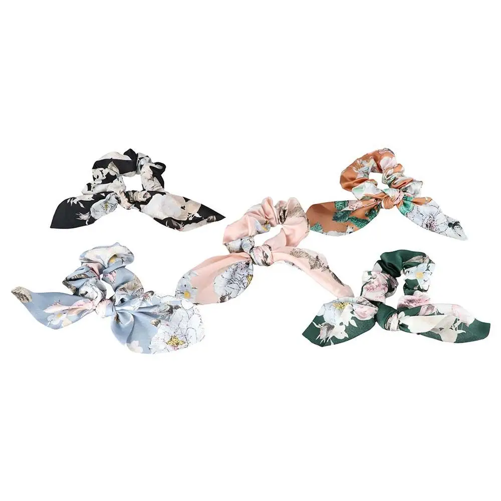 

Girls Elastic Rabbit Ear Ribbon Print Flower Bow Hair Tie Scrunchies Ponytail Hold Hair rope