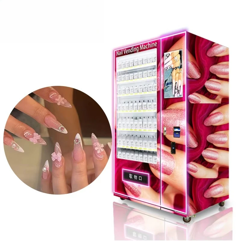 24 Hours Beauty Pink Automatic Nail Vending Machine Technology Manufacture Coin QR Code Token Payment