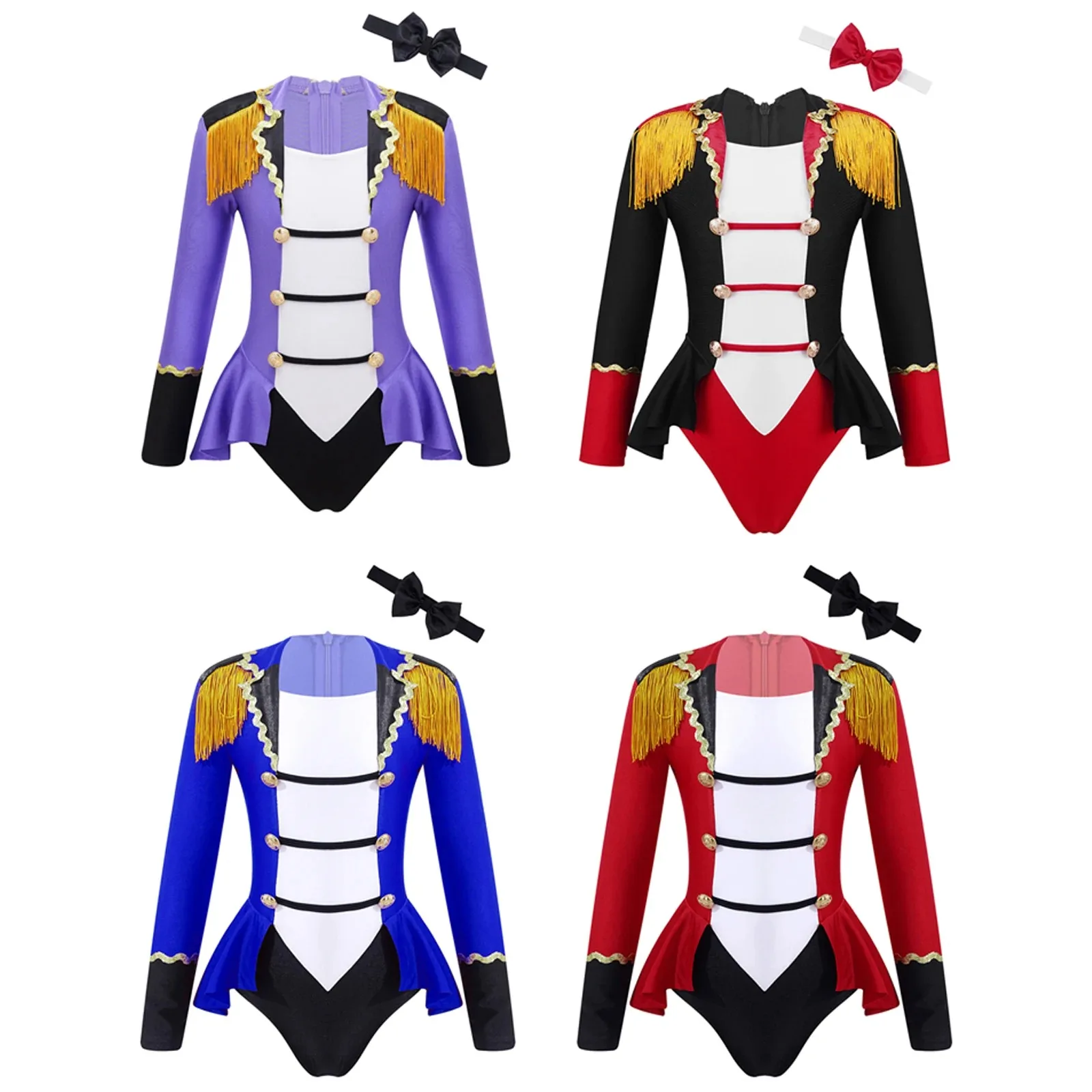 

Big Gilrs Circus Ringmaster Costumes Long Sleeve Tassel Gymnastics Leotard Jumpsuit Carnival Cosplay Party Halloween Fancy Dress