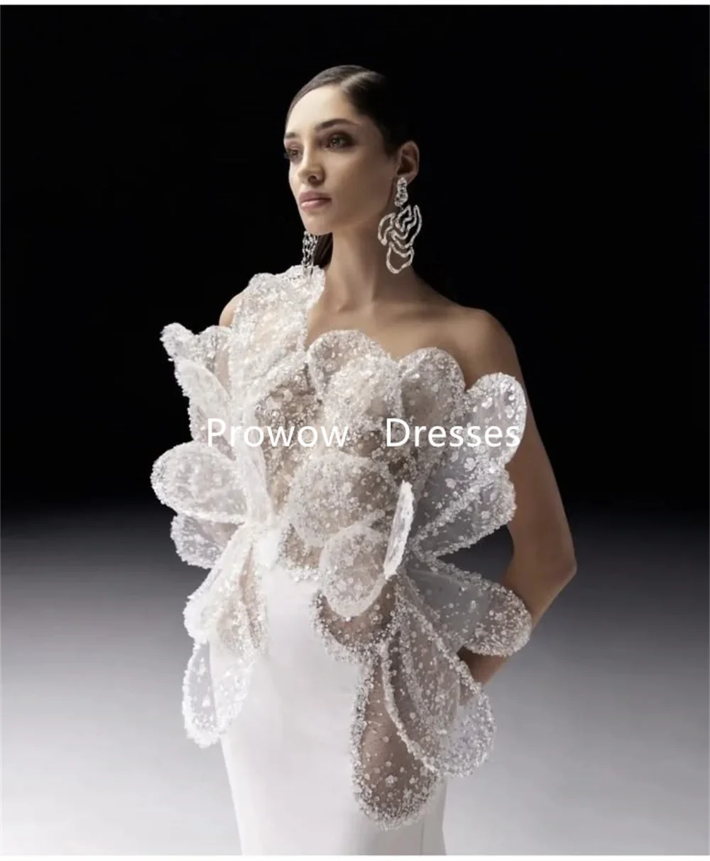 

Prowow Luxury Mermaid Lace Wedding Dresses Photoshoot 3d Beads Backless Bride Gowns Floor Length Vestido De Noiva Customized
