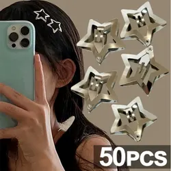 10/50pcs Silver Star Hairpins for Women Stars Filigree Metal Snap Hair Clips Girls Side Hair Grip Y2K Barrettes Hair Accessories