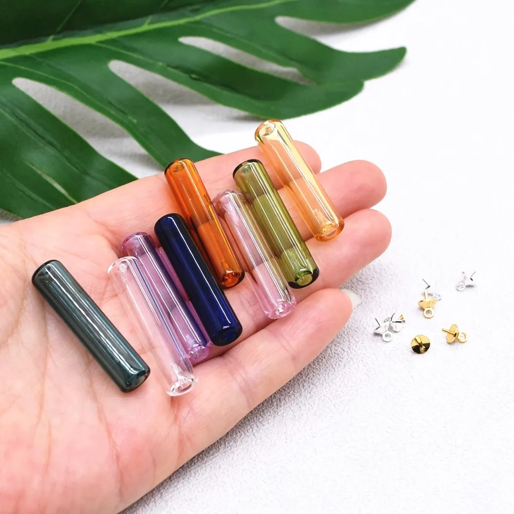 1piece SNASAN Coloured Diffuser Perfume Glass Bottle Necklace Pendant Refillable Glass Vial Charms With Beads Cap Jewelry Making